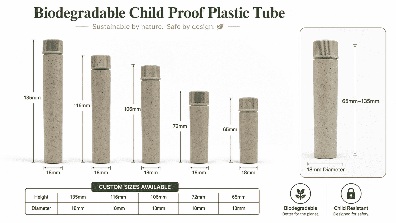 Child-resistant pre-roll tube 135mm